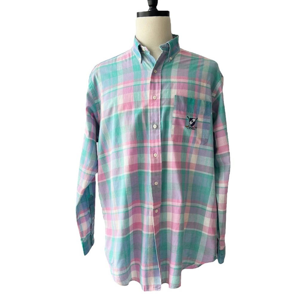 Polo Ralph Lauren Pastel Madras Plaid Golf Crest Embroidered Button Down | L